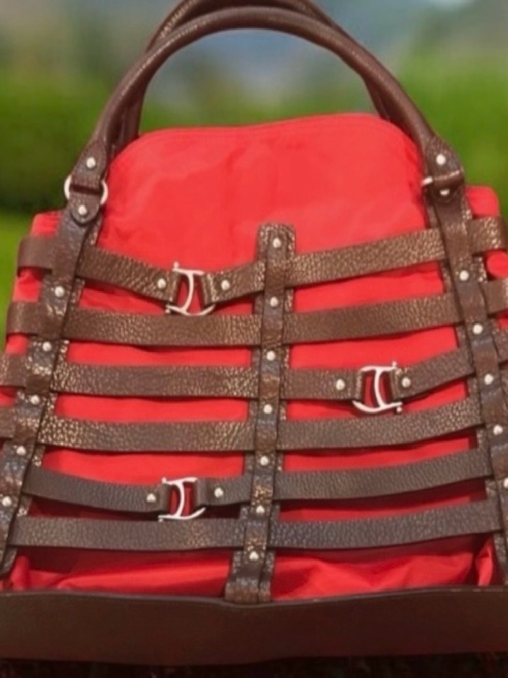ETIENNE AIGNER CIRCA 2008 DAMASCUS BELTED LEATHER TOTE WITH TWO FABRIC INSERTS - Picture 7 of 16